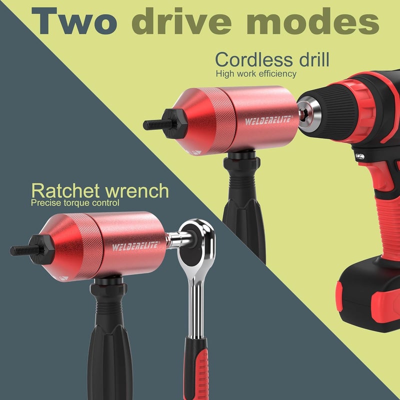 WelderElite Store Rivet Nut Drill Adapter Kit - Dual Drive Modes: Drill/Ratchet, with 270pcs Nuts & 36pcs Mandrels (red) - Image 3